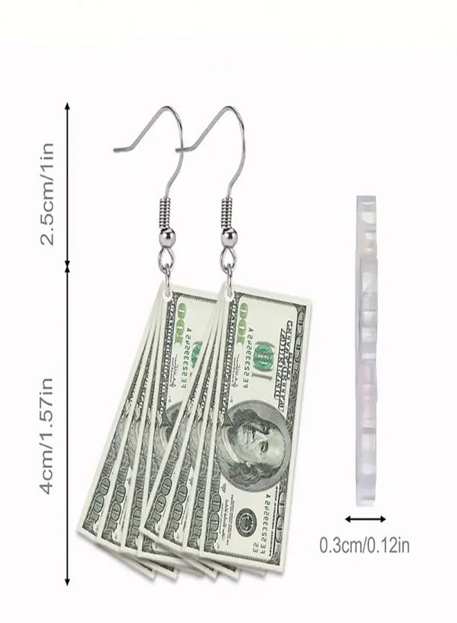 DATOA Dollar Sign Earrings Funny Lightweight Acrylic Retro 100 Dollar Bill Money Luck Symbol 2D Simulated Paper Cash Dangle Drop Statement Earrings Jelwery Gifts for Women - Style 01 - Image 4